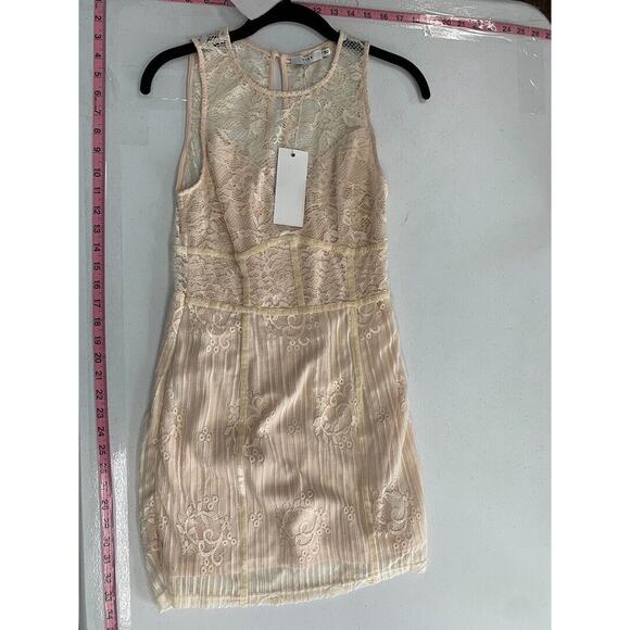 Lush Lace & Mesh Sleeveless Beige Cocktail Dress S - Picture 5 of 5